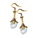 A pair of earings, each of them holding a single pearl.