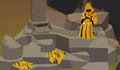 The Figure in Gold sitting in the overworld.